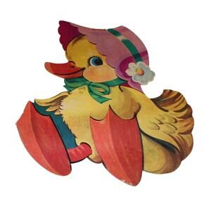 Vintage Easter Die-Cut Baby Duck Duckling in Bonnet 14" X 11" Spring